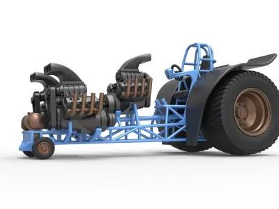 Pulling tractor 3 engines V8 Version 2 Scale 1 to 25 3D print model