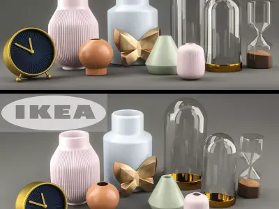 set 001 different vases and clocks 3D model