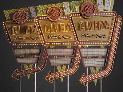 Car Cinema Billboard in 3 versions Low-poly 3D model