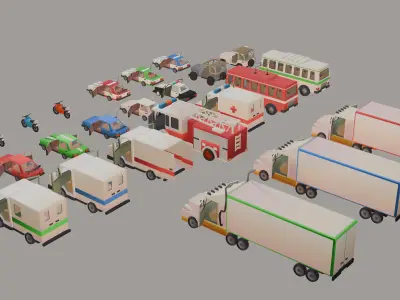 Stylized lowpoly vehicle pack - L-poly 3D models Low-poly 3D model