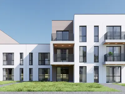 Modern apartment building Low-poly 3D model