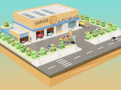 Low Poly Auto Service Low-poly 3D model