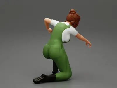 Young Woman Working In Service Station sitting and fixing a car 3D print model