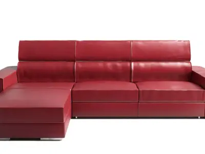 Realistic Corner Sofa- Wine Red 3D model