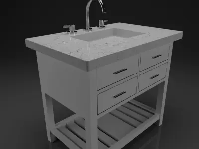 Bathroom Vanity Cabinet - Sleek White 3D model