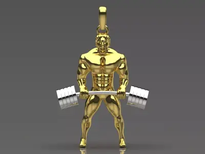 Muscular figure lifting a barbell stl 3d pendant model gp0240 3D print model