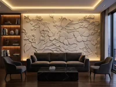 Modern Floral Relief Panel Wall Decor Set STL Mural CNC 323  3D model