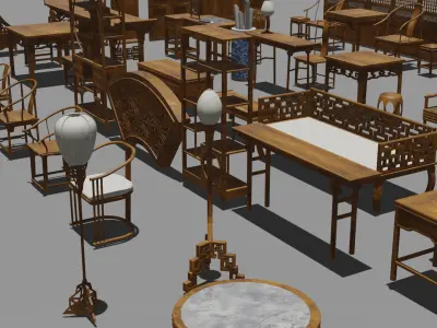 Chinese style table and chair classical model map 3D model
