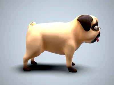 cartoon pug Low-poly 3D model