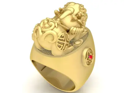 Luxury Pixiu Ring with Gemstone Jewelry Design  3612 3D print model