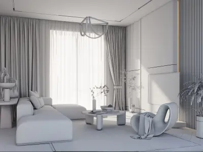 Botanical Scandinavian Living Room Nature Infused Interior Scene 3D model