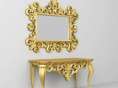 Classic Console Table and Mirror 001 3D model