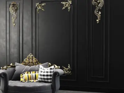 wall-set-ss1 ornate headboard gold 3D model