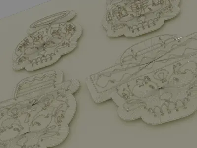 4 Cute Neon Wall Decoration with Skull Patterns Low-poly 3D model