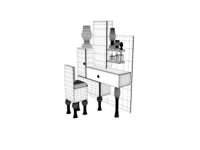 dressing table with chair and perfume glasses  3D model