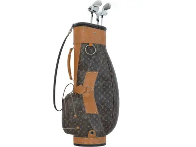 Vintage Louis Vuitton Monogram LV Golf Bag with Clubs Low-poly 3D model