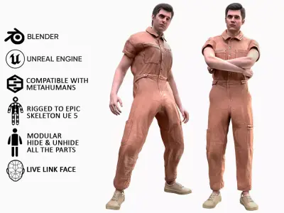 Man in Overalls 1 - Modular - Rigged Low-poly 3D model