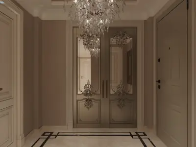 Luxurious Neoclassical Interior Scene Living Dining Hallway 3D model
