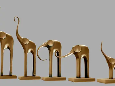 Low poly model Five elephants Low-poly 3D model