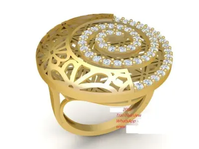Filigree Spiral Diamond Gold Cocktail Ring 2037 3D print model