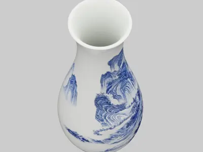 Chinese Porcelain Blue and White Landscape Vase 3D model