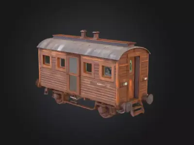 Abandoned Wooden Train Carriage Low-poly 3D model