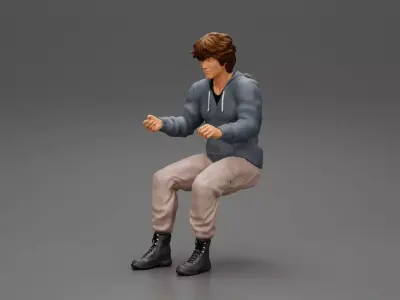 Man sitting on driver seat in car 3D print model
