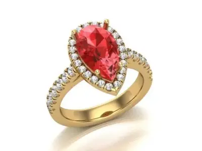 Pear Center Stone Halo Ring with Diamond Shank 3D print model
