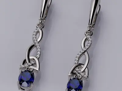 Earring Diamond and  sapphire 3D print model