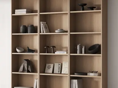 203 bookcase and rack 06 minimal wood with decor 01 3D model