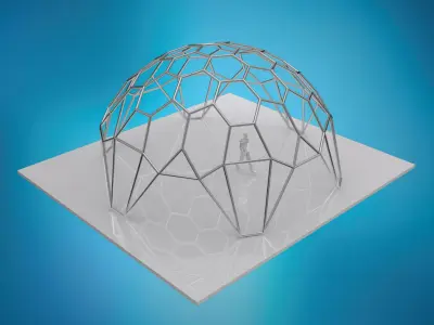 hexadome hexagonal dome with glass and wire frame structure 3D model