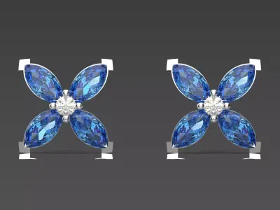 Sapphire and Diamond Flower Stud stl Earrings Model je0042 3D print model