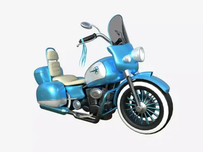 Motorcycle Cartoon B08 Blue White - Custom Vehicle Design Low-poly 3D model