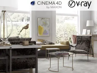 VRay - C4D Scene files - Living Room Interior 3D model