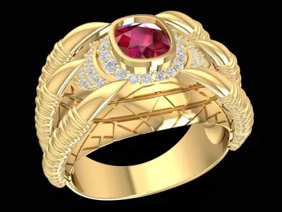 Luxury Woven Band Oval Gemstone Men Ring 3201 3D print model