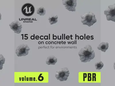 15 Bullet Hole Decals Pack on Concrete Wall 6 Texture