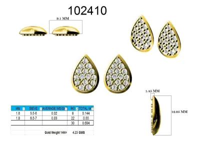 Earrings-102410 rose gold plated tear shaped stud earring wit... 3D print model