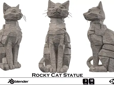 Rocky Cat Statue 3D model