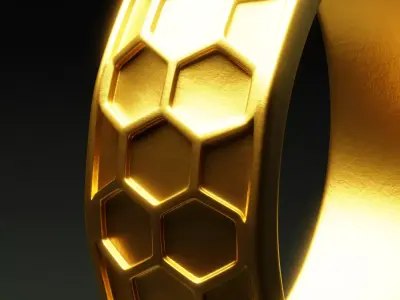 Honeycomb Gold Ring - Geometric 3D Print Jewelry Model 3D print model