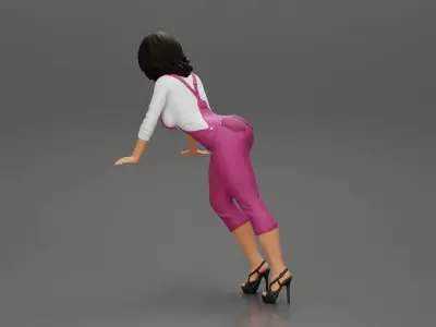 Sexy girl in overalls leans against the car with her hands 3D print model