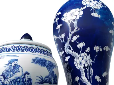 Chinese traditional decorative porcelain vase flowerpot Jar urn 3D model