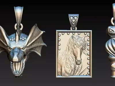 Majestic Dragon Head Pendant and antique files 3D print model