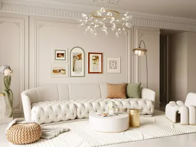 French Retro Style Living Room 3D Model 3D model