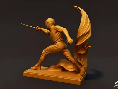 Golden Fencing Statue Low-poly 3D model