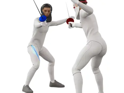 Fencing man in 2 poses Low-poly 3D model