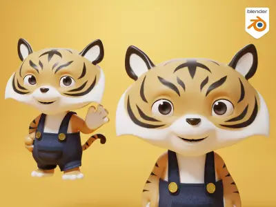 Cartoon Tiger 3d Model Rigged  3D model