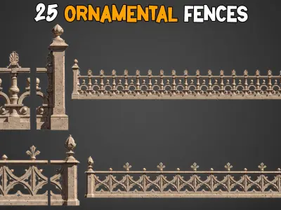 25 Professional Ornamental Fences and 3D Model    Vol 17 Low-poly 3D model