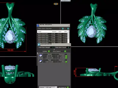 Leaf Pendant with Pear Cut Center Stone Free 3D print model