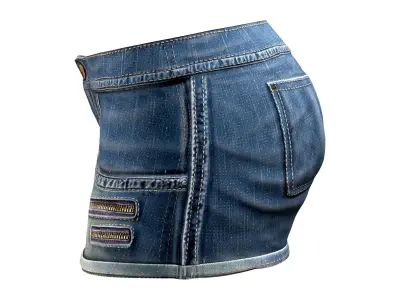 Casual Stylish Short Blue Diesel Jeans Low-poly 3D model