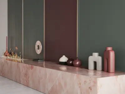 Decorated Wall with Biofireplace in calm colors 3D model